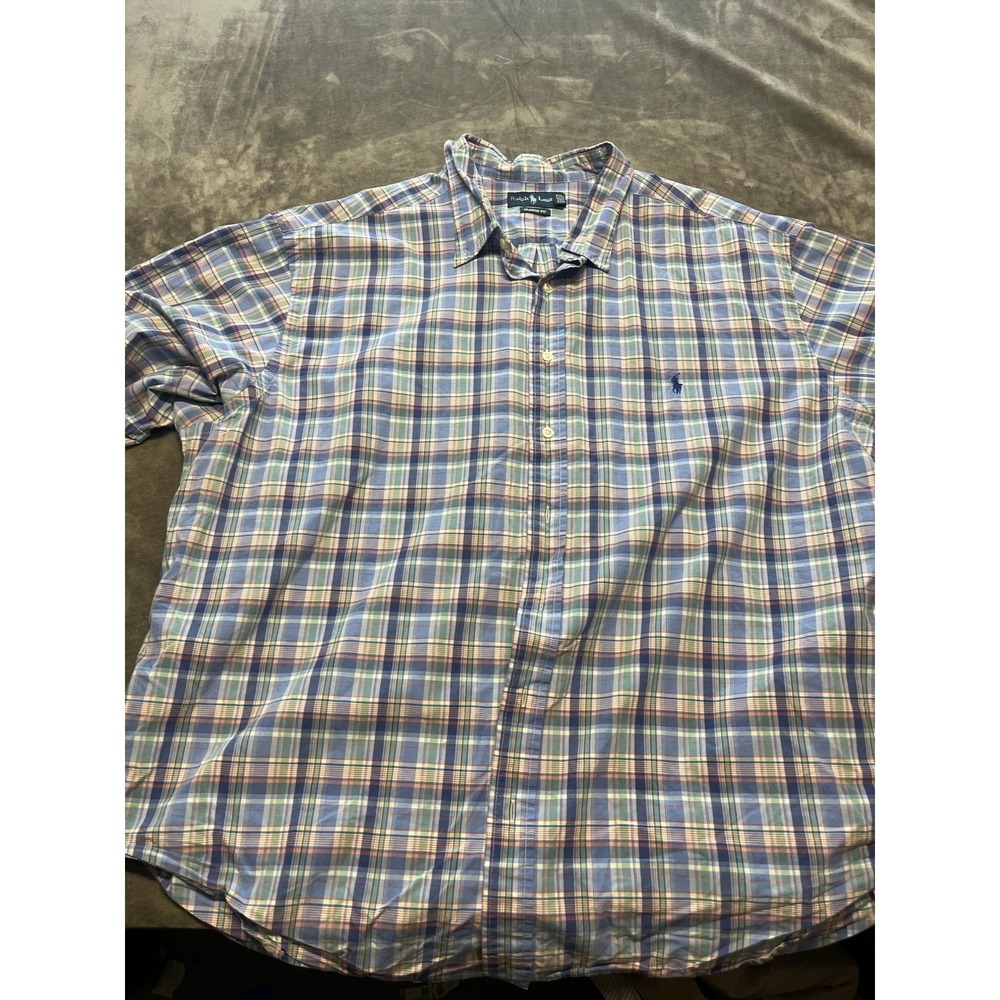Ralph Lauren 3XB Big Plaid Button Down‎ Short Sleeve Shirt Mens